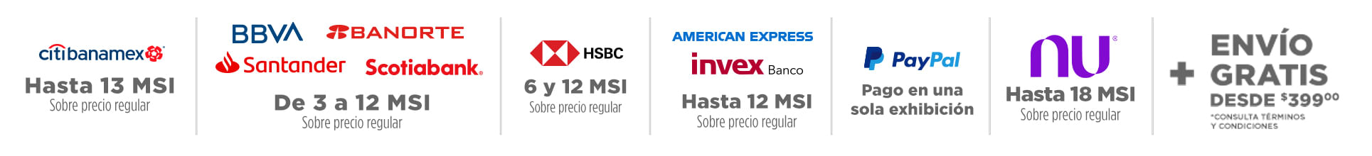 Aprovecha Hasta 12 Meses sin intereses con BBVA, Citi, Banorte, Santander, American Express y HSBC